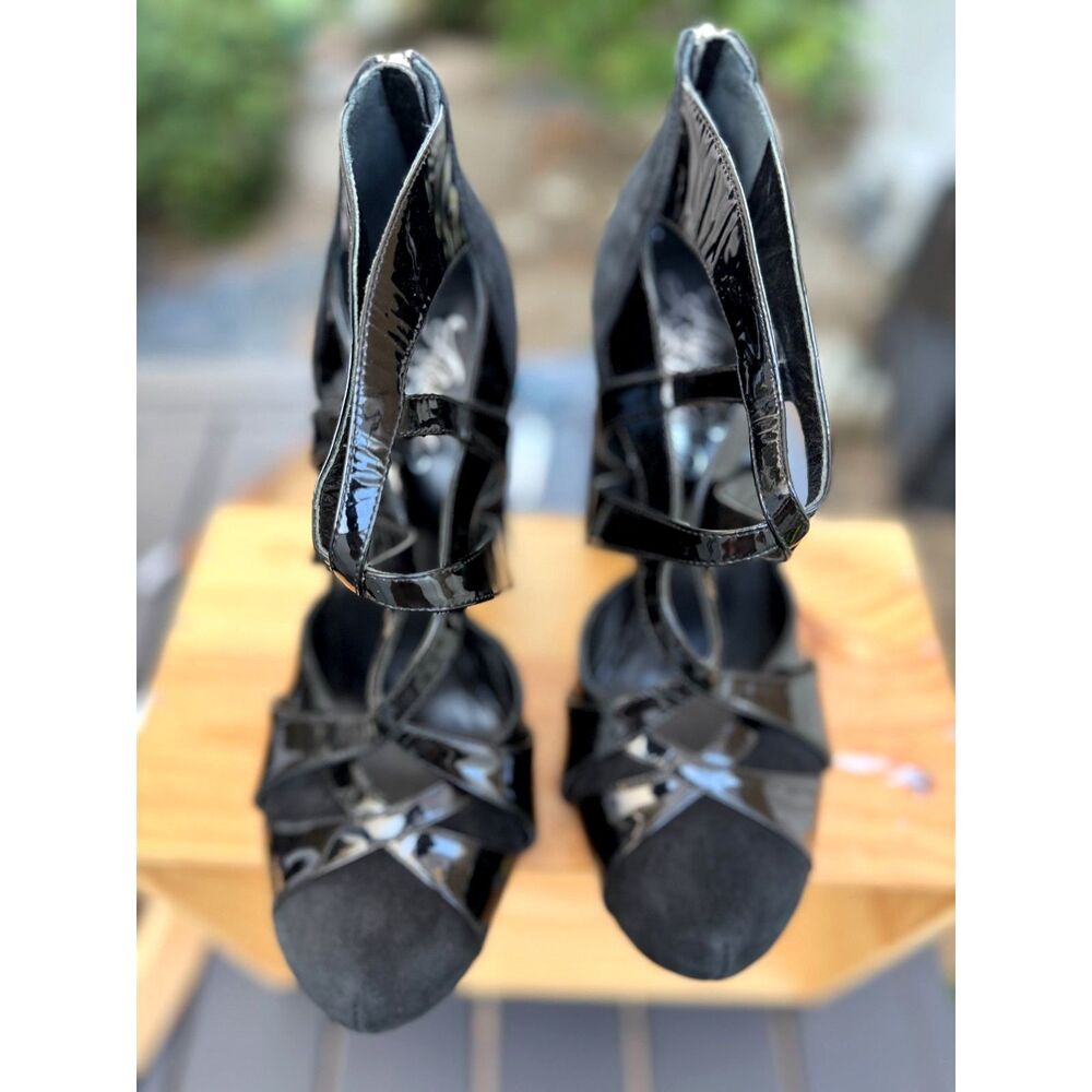Alejandro Ingelmo Blk Patent & Suede Criss Cross Heel Pumps SZ EU 40 = US 9.5/10